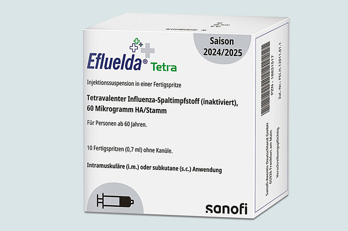 Der Hochdosis-Grippeimpfstoff Efluelda von Sanofi ist in dieser Saison noch tetravalent, wird aber 2025/2026 trivalent sein.  / © Sanofi
