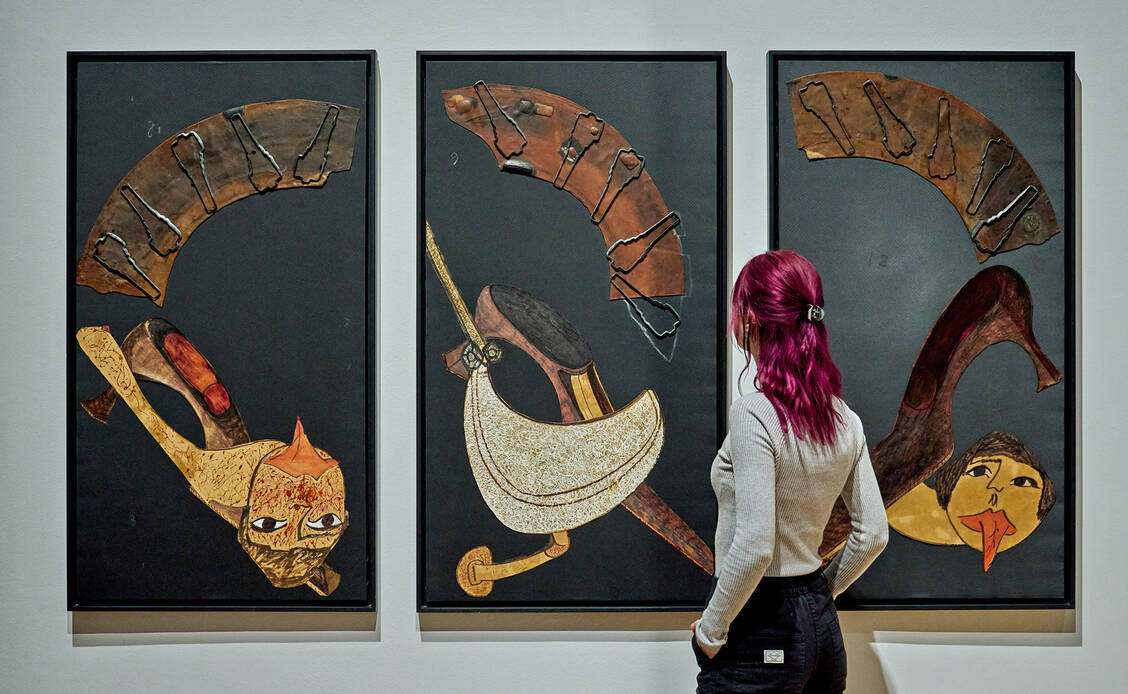Carol Rama, Idilli (Idyllen), 1977–1993, Bricolagen / © Schirn Kunsthalle Frankfurt 2024, Foto: Norbert Miguletz