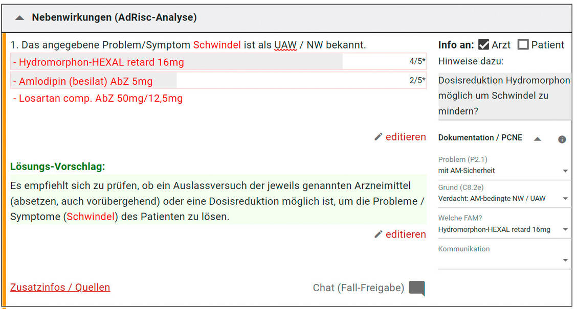 Abbildung 2: AdRisc-Analyse zu Schwindel/Schwäche / Foto: pharma4u
