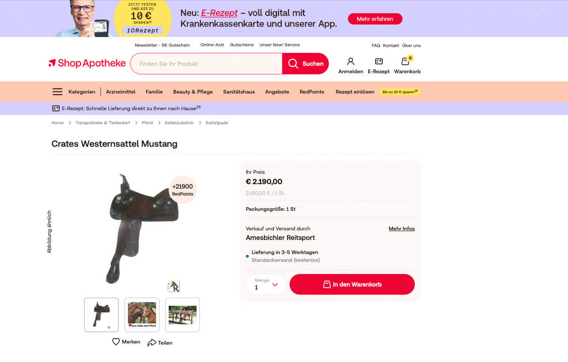 Zur Stärkung des Umsatzes setzt Shop Apotheke auf sattelfeste Lösungen. / © Screenshot Shop-Apotheke.com
