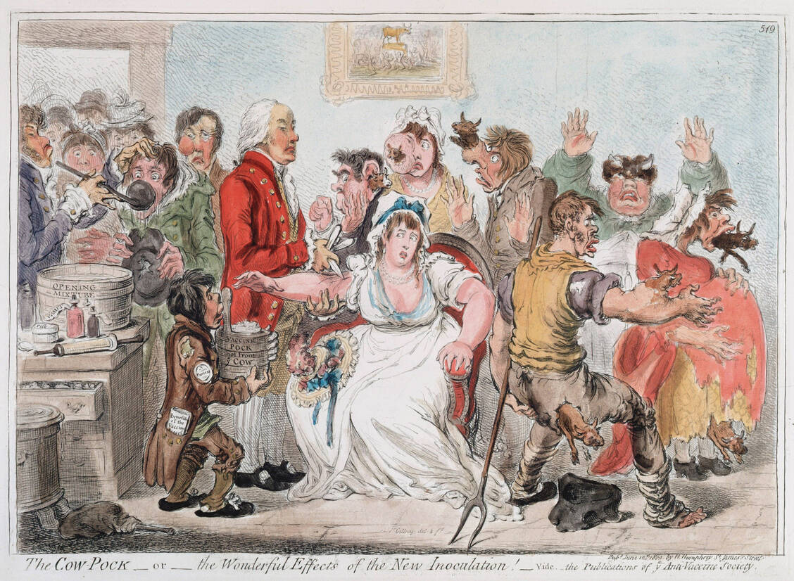 Befürchtete Nebenwirkungen der Vakzination, zugespitzt karikiert von James Gilroy (1802). / Foto: Imago Images/Photo12