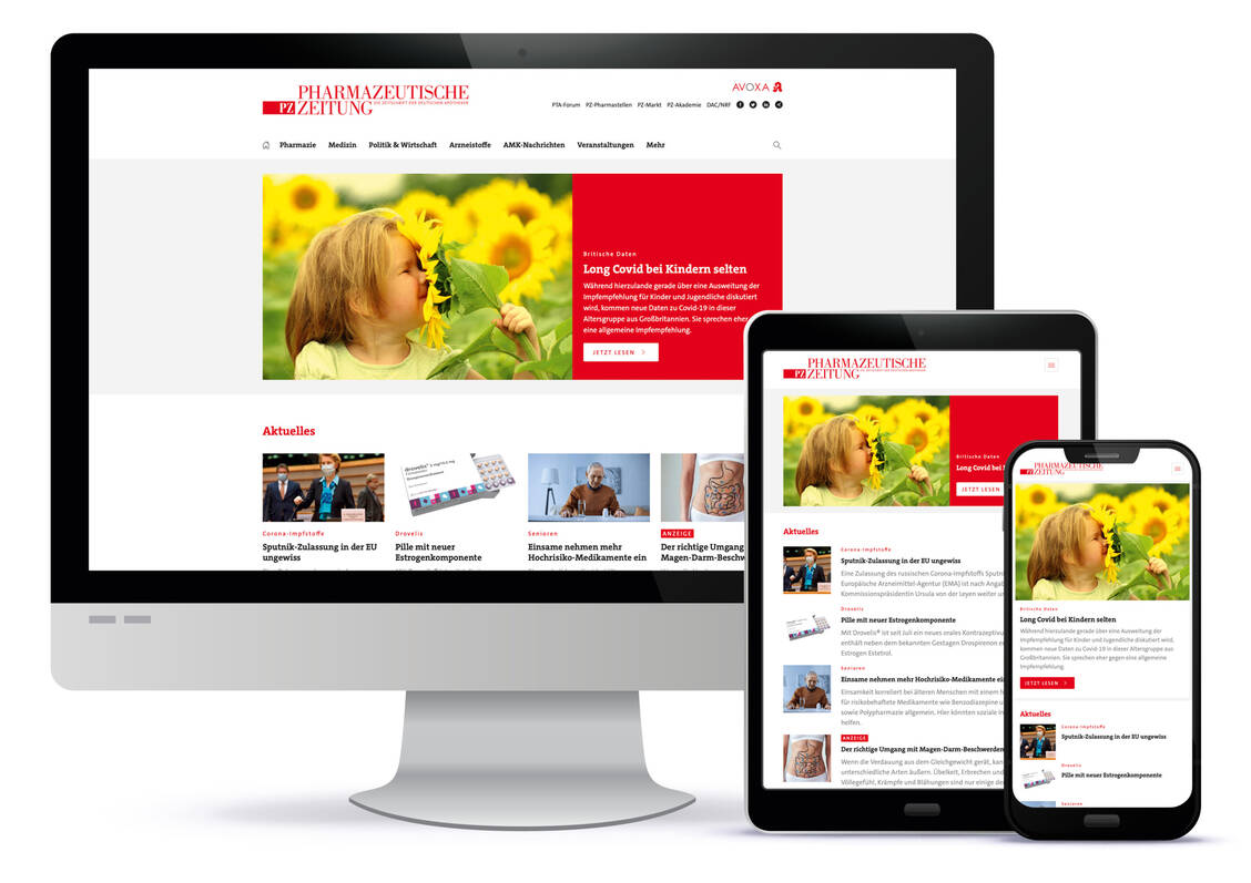 Auch nach 25 Jahren auf der Höhe der Zeit: Optimiert für verschiedene Endgeräte, liefert die Online-Ausgabe der Pharmazeutischen Zeitung jederzeit und überall Informationen aus Pharmazie und Medizin, Politik und Wirtschaft. / Foto: Shutterstock/Can Yesil (Montage: PZ)