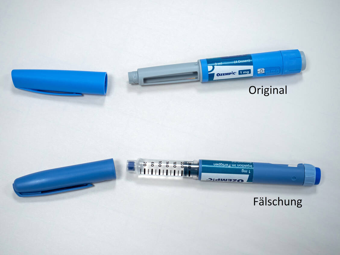 Apothekenteams sollten sich die Merkmale des Original-Ozempic-Pens genau einprägen, um Fälschungen sofort erkennen zu können. / Foto: Österreichisches Bundeskriminalamt