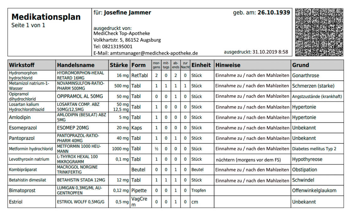 Abbildung 1: Medikationsplan vor der Analyse / Foto: pharma4u