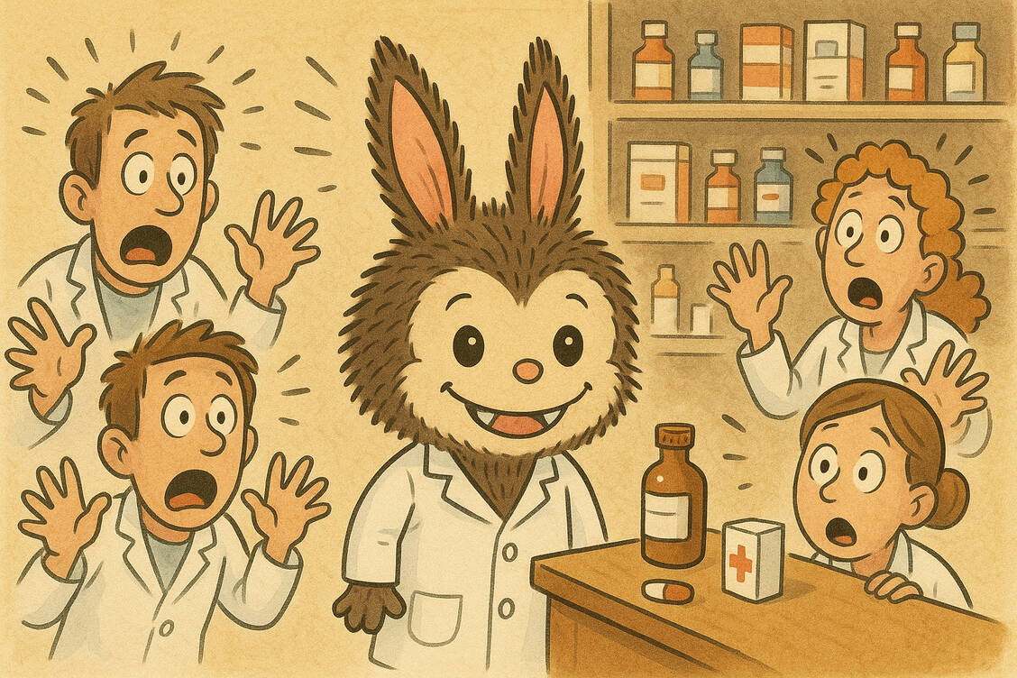 Der Labubu im weißen Kittel versetzt das Team in Ekstase. / © PZ (KI-generiert)