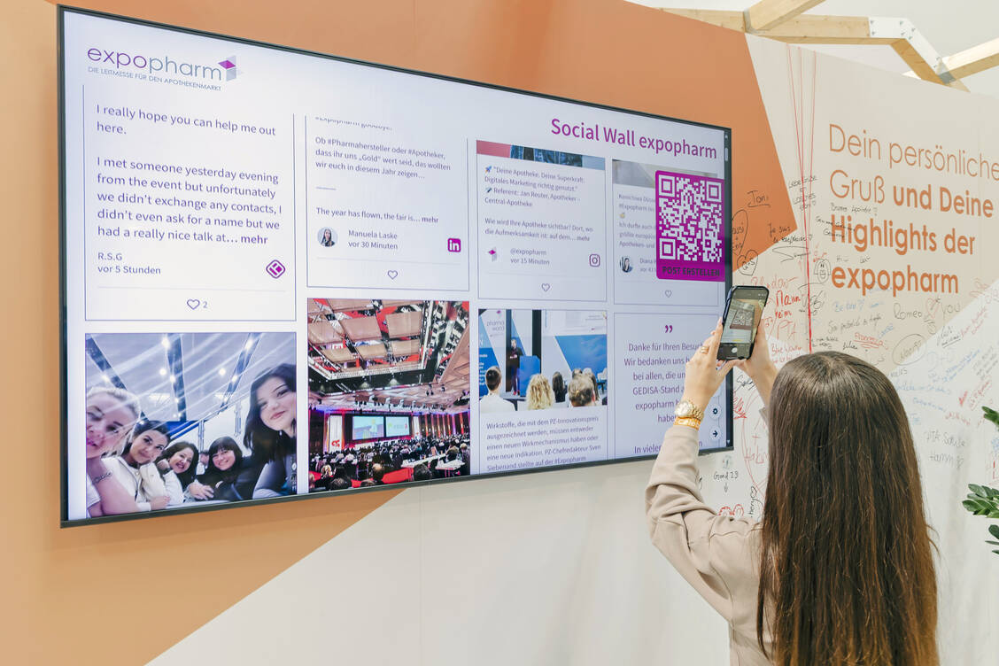 Wer seine persönlichen Expopharm-Momente teilen möchte, kann bereits vor der Messe Social-Media-Beiträge mit dem Hashtag #Expopharm veröffentlichen und damit auf der Social Wall der Expopharm-Website erscheinen. / © Avoxa/Expopharm