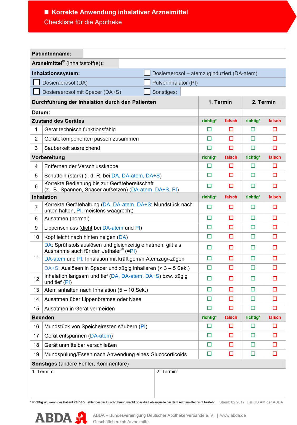 Checkliste »Korrekte Anwendung inhalativer Arzneimittel« / Foto: ABDA