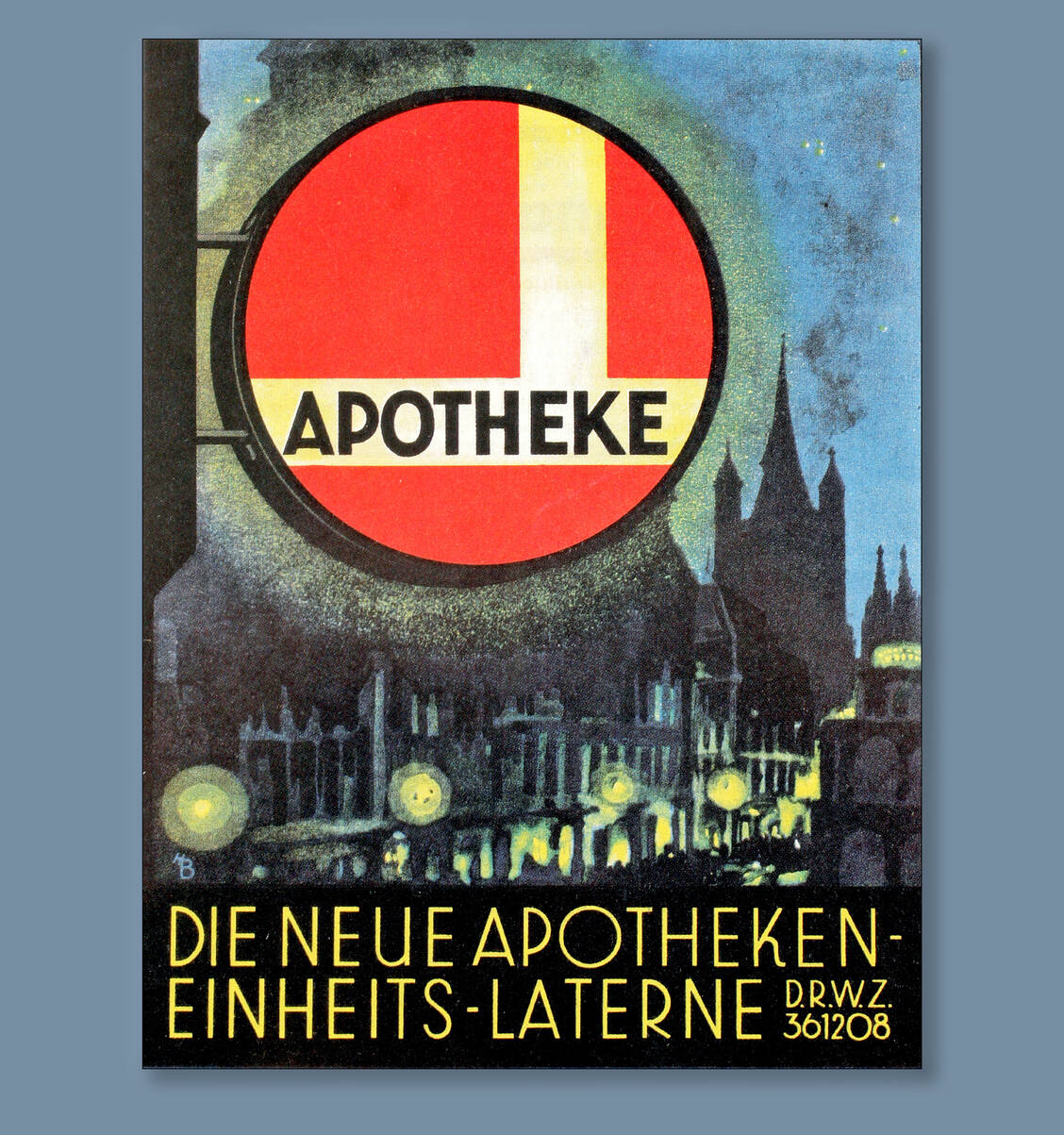 Werbeprospekt der Firma Wende­roth für »Die neue Apotheken-Einheits-Laterne«, 1929. Quelle: Caesar, W., Leuchtschilder für die Apotheke. Vergessene »Einheits­zeichen« um 1930. Dt. Apoth.-Ztg. 133, 1993, Nr. 17, 39–41 (Abb. S. 41). / Foto: Deutsches Apotheken-Museum