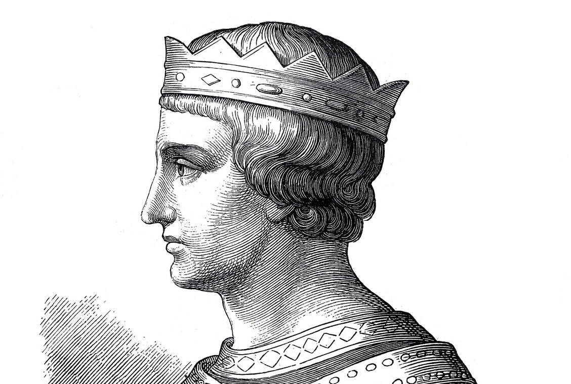 Friedrich II. (1194 - 1250) aus dem Geschlecht der Staufer, König von Sizilien, deutscher König, Kaiser des Heiligen Römischen Reiches und nach einem erfolgreichen Kreuzzug trug er die Krone des Königreichs Jerusalem, historische Zeichnung aus dem 19. Jahrhundert. / Foto: Falkenstein/Bildagentur-online Historical Collect./Alamy Stock Photo