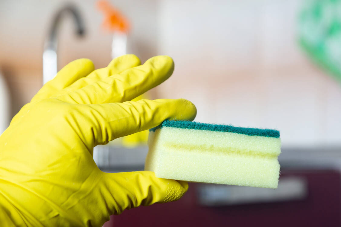 Sieht eigentlich noch ganz ok aus, oder? Aus mikrobiologischer Sicht muss das nicht stimmen. Küchenschwämme können eine große Vielzahl an Bakterien beherbergen. / Foto: Adobe Stock/Alexey