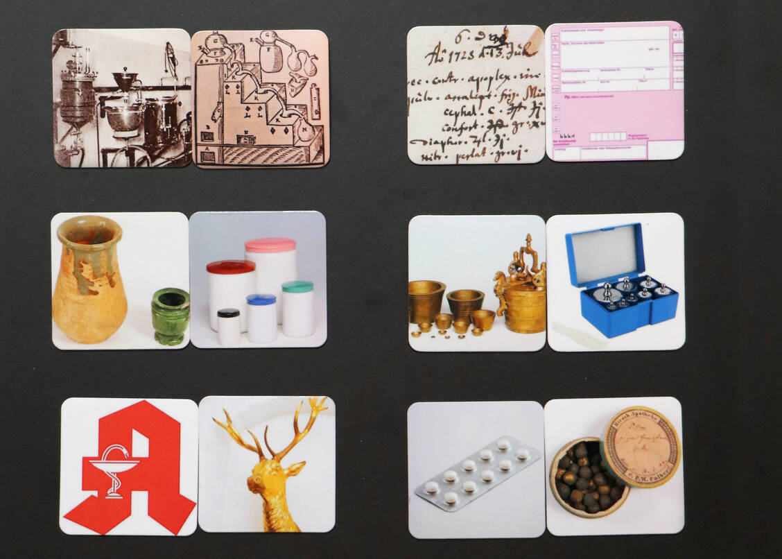 Zum Zuordnen: historische Apothekengeräte und ihre modernen Pendants / © DAM