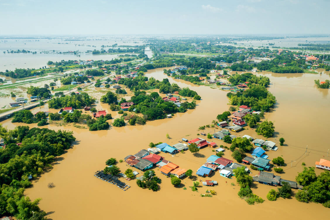 Überschwemmungen wie hier in Thailand könnten den Schätzungen zufolge bis 2050 für 8,5 Millionen Tote sorgen – nicht nur direkt, sondern auch indirekt durch Ernteschäden, vermehrte Infektionskrankheiten und weitere Probleme. / Foto: Getty Images/thianchai sitthikongsak
