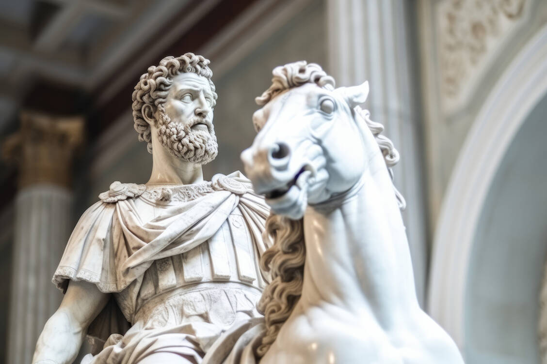 Widerstandsfähig und gelassen: Die antike Lebensphilosophie der Stoiker wie Marcus Aurelius  hat weltweit neue Anhänger gefunden. / © Adobe Stock/Fabio (KI-generiert)