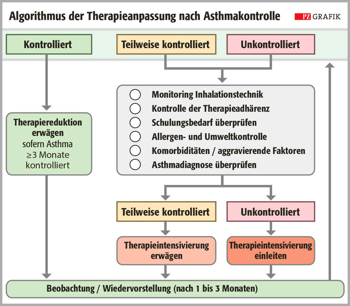 Abbildung 1: Algorithmus der Therapieanpassung nach der Asthmakontrolle (1) / Foto: PZ/Stephan Spitzer