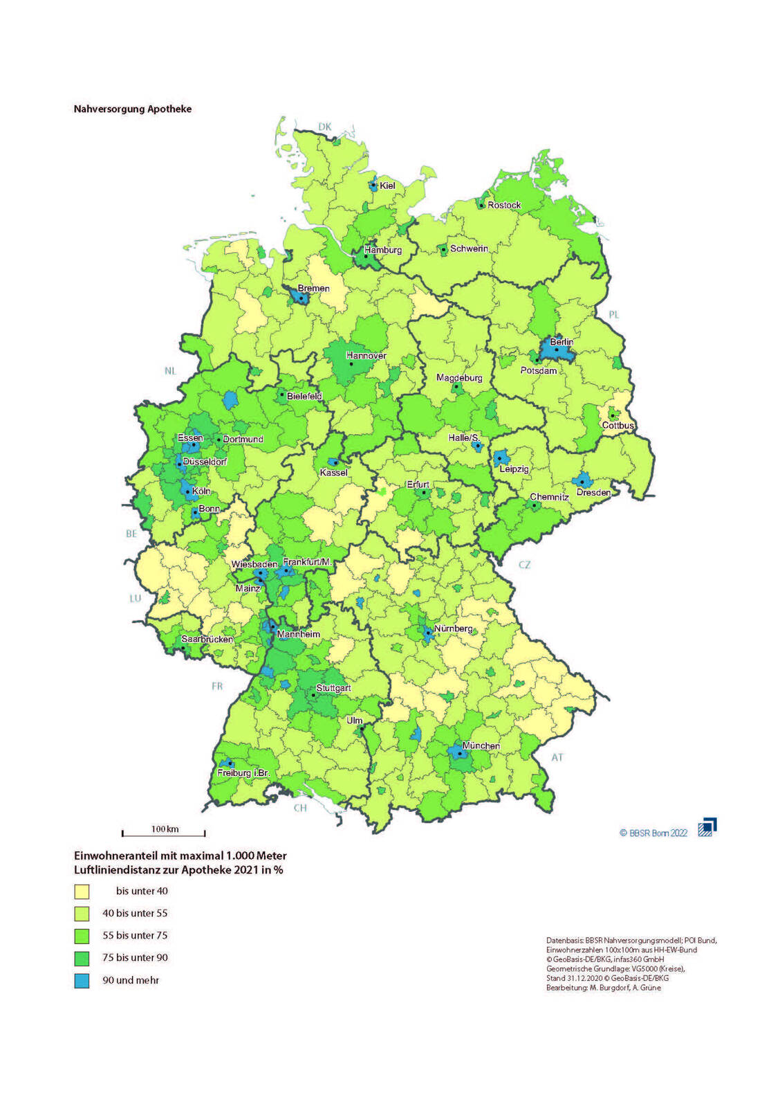 Die BBSR-Deutschlandkarte veranschaulicht die Unterschiede zwischen den Regionen. / Foto: Bundesinstituts für Bau-, Stadt- und Raumforschung (BBSR)
