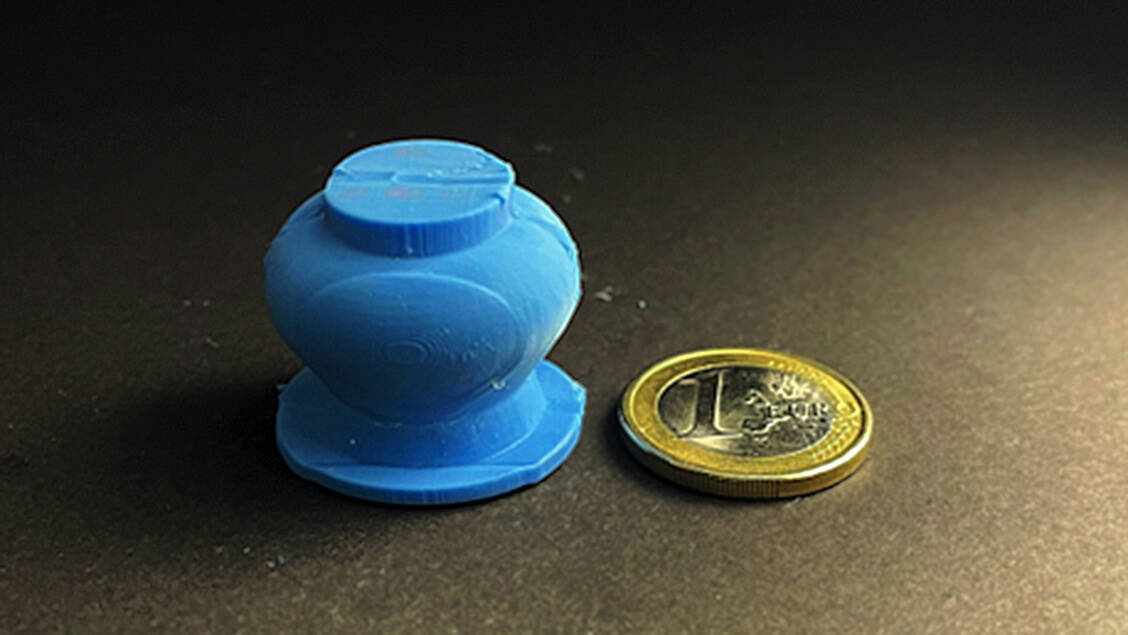 Ein Prototyp des neuen kleinen Blutentnahmegeräts.  / Foto: Zoratto et al. Advanced Science 2024