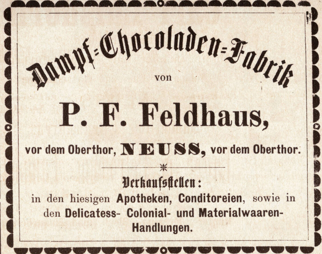 Inserat für die »Dampf-Chokoladen-Fabrik« / Foto: Foto: Institut für Geschichte der Pharmazie und Medizin, Marburg