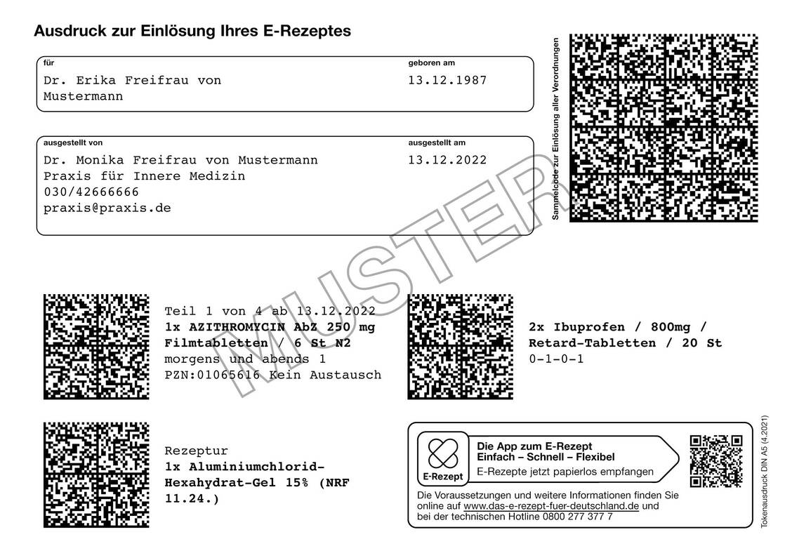 Abbildung: Papierausdruck der Kassenärztlichen Bundesvereinigung (KBV) zur Einlösung des E-Rezepts / Foto: PZ