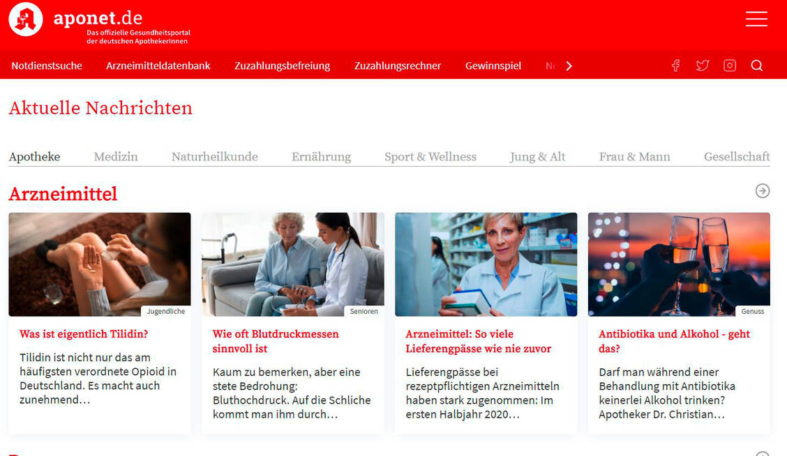 Die neue Webseite von Aponet.de. / Foto: Screenshot