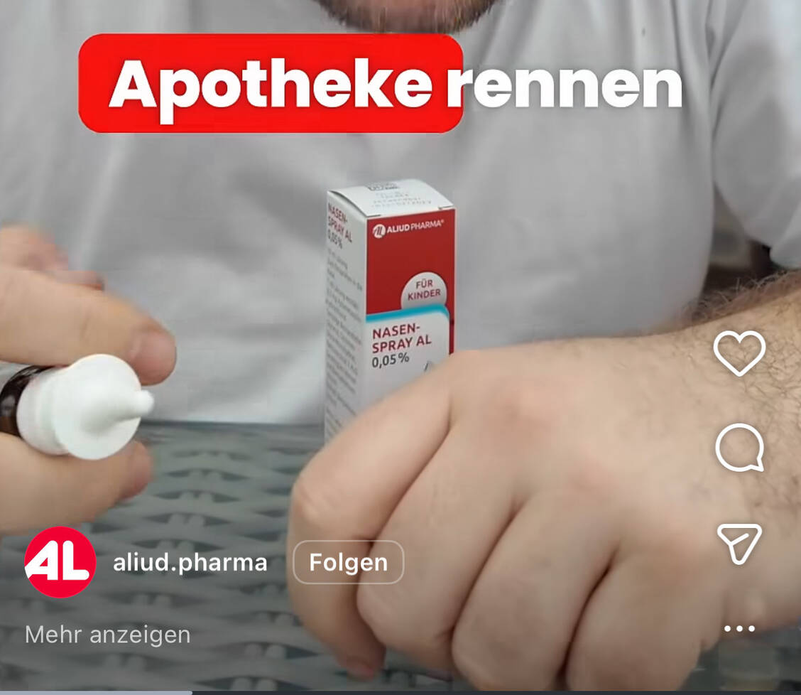 Hersteller Aliud hinterfragt in einer Online-Werbung den OTC-Bezug über die Apotheke vor Ort. / © Screenshot: Instagram