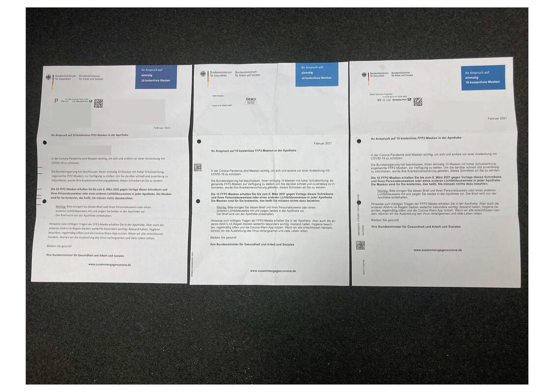 Die Masken-Berechtigungsbriefe für ALG-II-Empfänger unterscheiden sich teils deutlich. / Foto: privat