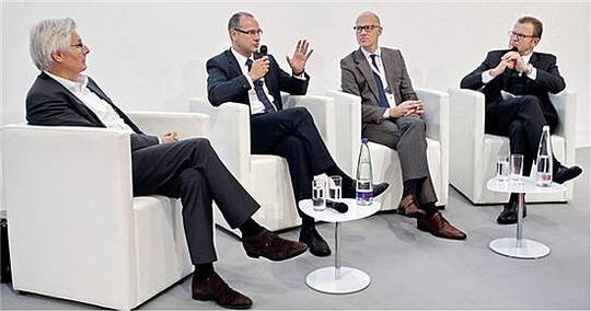 Professor Theo Dingermann, Stefan Fink, Traugott Ullrich und Moderator Professor Manfred Schubert-Zsilavecz (von links)