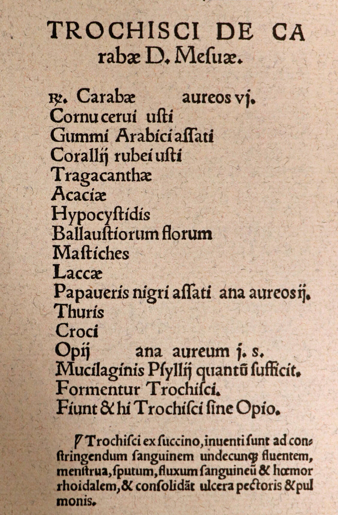 Bernsteinpastillus nach Mesue im ­Dispensatorium des Valerius Cordus, Nürnberg 1546, ­Faksimile / Foto: Deutsches ApothekenMuseum