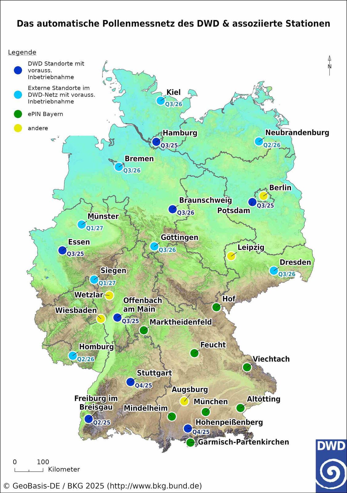An 16 Standorten sollen in naher Zukunft die automatischen Pollenmonitore aufgestellt werden. / © DWD