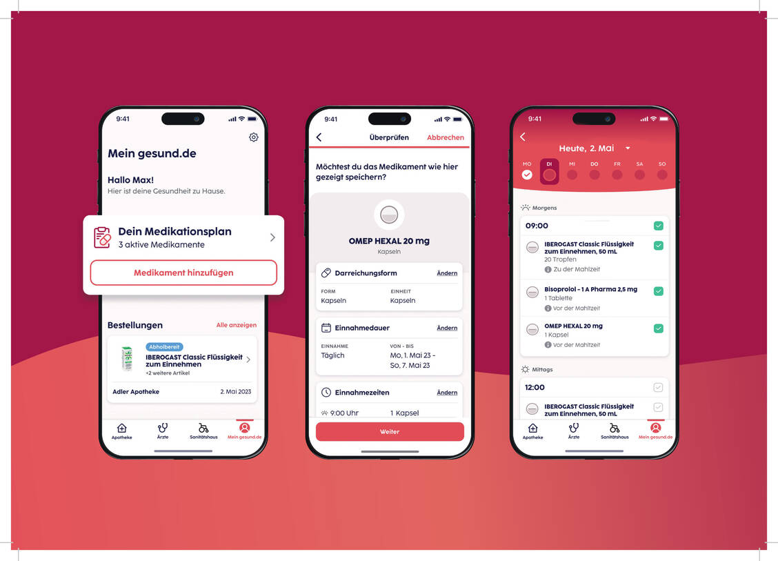 Screenshots des Medikationsplans in der gesund.de-App / Foto: gesund.de