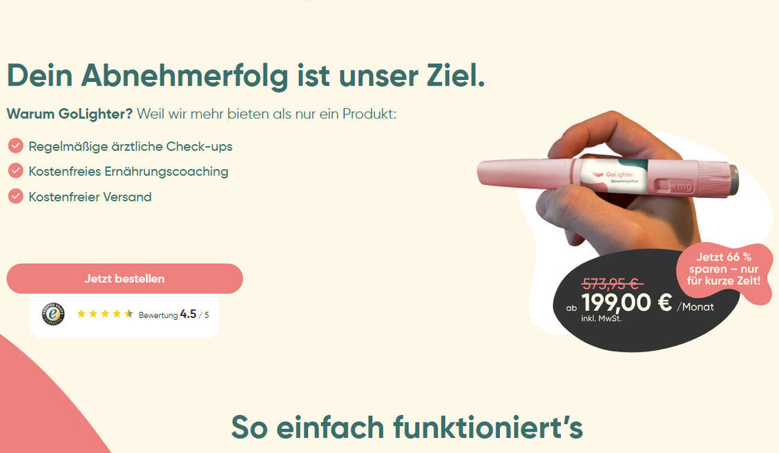 Bei GoLighter wird Werbung für Abnehmspritzen gemacht.  / © PZ/Screenshot