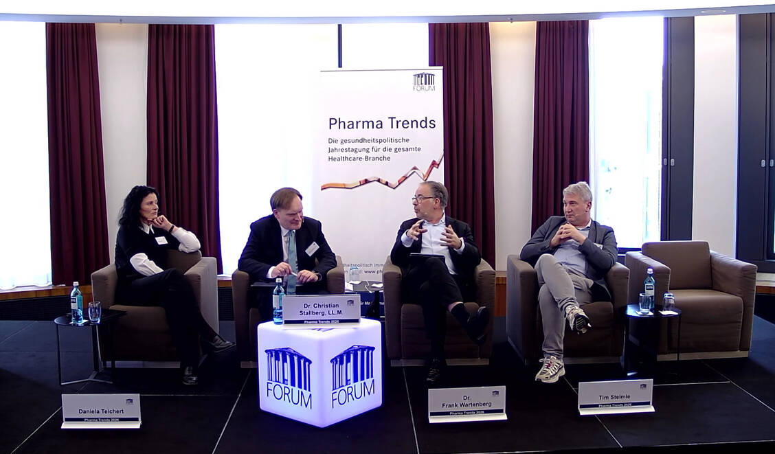 Daniela Teichert, Christian Stallberg, Frank Wartenberg und Tim Steimle (v.l.n.r.) diskutierten über die Krise der Gesetzlichen Krankenversicherung (GKV). / © Screenshot