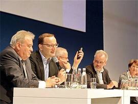 Diskutierten die  gesundheitspolitische Lage  (von links): Fritz Becker, Jens  Spahn, Andreas Kiefer, Harald  Weinberg, Karin Graf