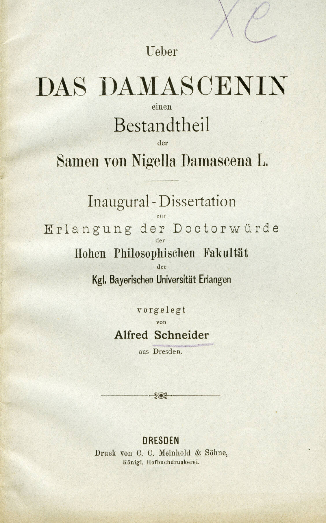 Titelblatt der Dissertation von Alfred Schneider. / Foto: Bildarchiv des Instituts für Geschichte der Pharmazie, Marburg