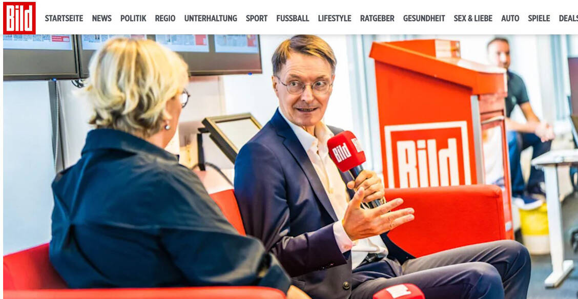 »Apotheker machen eine tolle Arbeit« und ihren »Groll« könne er verstehen, sagte Bundesgesundheitsminister Karl Lauterbach bei seinem Besuch in der »Bild«-Redaktion. / Foto: Screenshot Bild.de: PZ, "Bild"-Foto: Dennis Yenmez