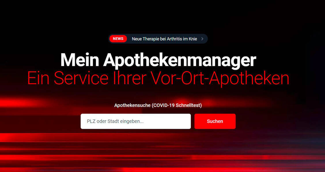 Der sogenannte »Apothekenmanager« soll dabei helfen, eine testende Offizin in der Nähe zu finden. / Foto: Screenshot