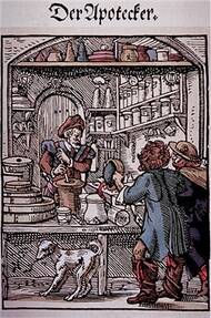 Als der Apotheker noch  Handwerker war: Holzschnitt aus dem 16. Jahrhundert  von Jost Amman.
<p class="fotonachweis">Foto: Picture Alliance/ Everett Collection</p>