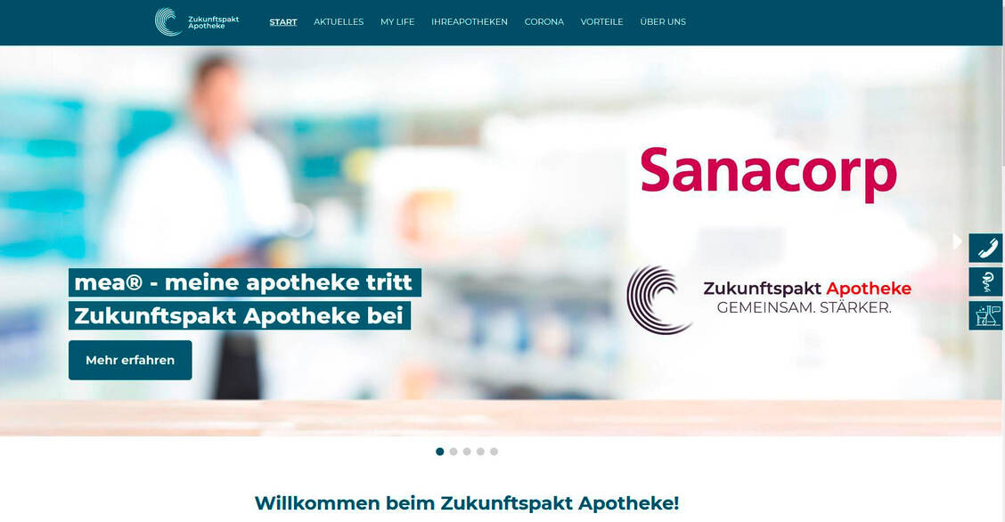 Sanacorps Mea-Apotheken können nun auch auf der Plattform Zukunftspakt aktiv werden. Apotheken-Plattformen sollen helfen, stationären Offizinen online eine Marktpräsenz zu verschaffen und sie so im Zuge des E-Rezepts konkurrenzfähig machen. / Foto: PZ/Screenshot