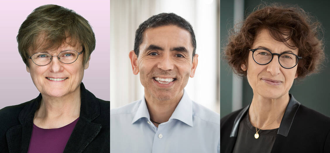 Die vom Stiftungsrat der Paul-Ehrlich-Stiftung nominierten Preisträgerinnen und Preisträger des Paul-Ehrlich- und Ludwig-Darmstaeter-Preises 2022, Katalin Karikó, Uğur Şahin und Özlem Türeci. / Foto: Vilcek Foundation, MHamilton Visuals und Biontech