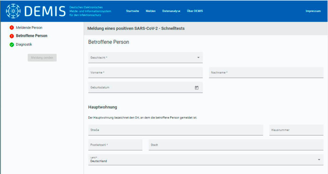 So soll das Meldeportal aussehen. Es wird im geschützten Bereich der Telematik-Infrastruktur über einen Web-Browser aufgerufen. / Foto: Gematik GmbH