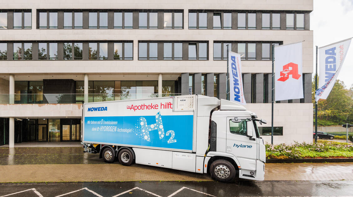 Die Reichweite des Hyundai XCIENT Fuel Cell beträgt 400 Kilometer. / Foto: Noweda