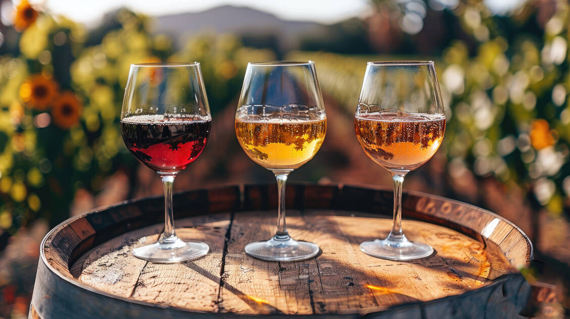 Klimaschwankungen beeinflussen die temperaturempfindlichen Trauben. Die Weine schmecken immer hitziger, kritisieren Weinkenner. / © Adobe Stock/andriyyavor, KI-generiert