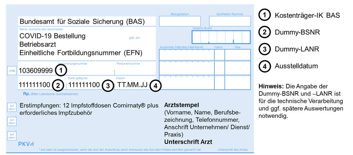 So werden die Rezepte bedruckt, die Betriebsärzte zum ersten Mal bis zum 21. Mai in die Apotheken senden sollen. / Foto: BDA