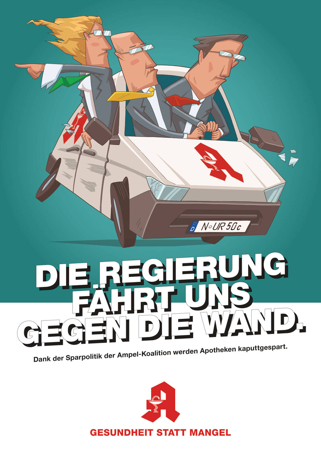 Mit diesem Plakat, das ab heute der PZ beiligt und zudem für Apotheken zum Download bereitsteht, eskaliert die ABDA ihren politischen Protest gegen die Sparpolitik des Bundes. / Foto: ABDA