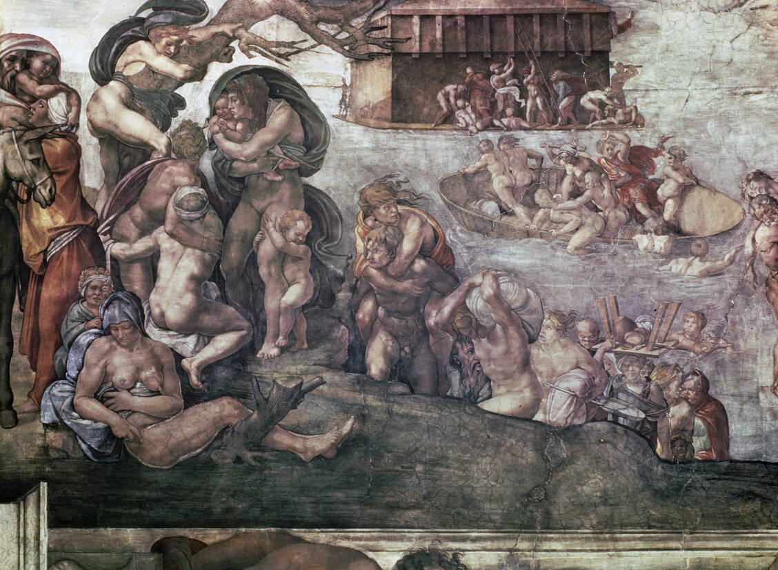 Kunst und Krankheit: Mit Röntgenaugen schauen sich Ikonodiagnostiker Leiden auf Leinwänden an. Auf Michelangelos Fresko »Die Sintflut« von 1508/09 gibt es viel zu entdecken. / © akg Images/André Held
