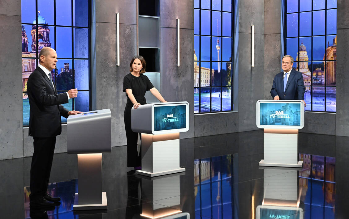 Erstmals gibt es mit Olaf Scholz (SPD), Annalena Baerbock (Grüne) und Armin Laschet (CDU) drei Kanzlerkandidaten, die realistische Aussichten auf einen Wahlsieg haben. / Foto: Picture Alliance/dpa/Prosieben/Seven.One