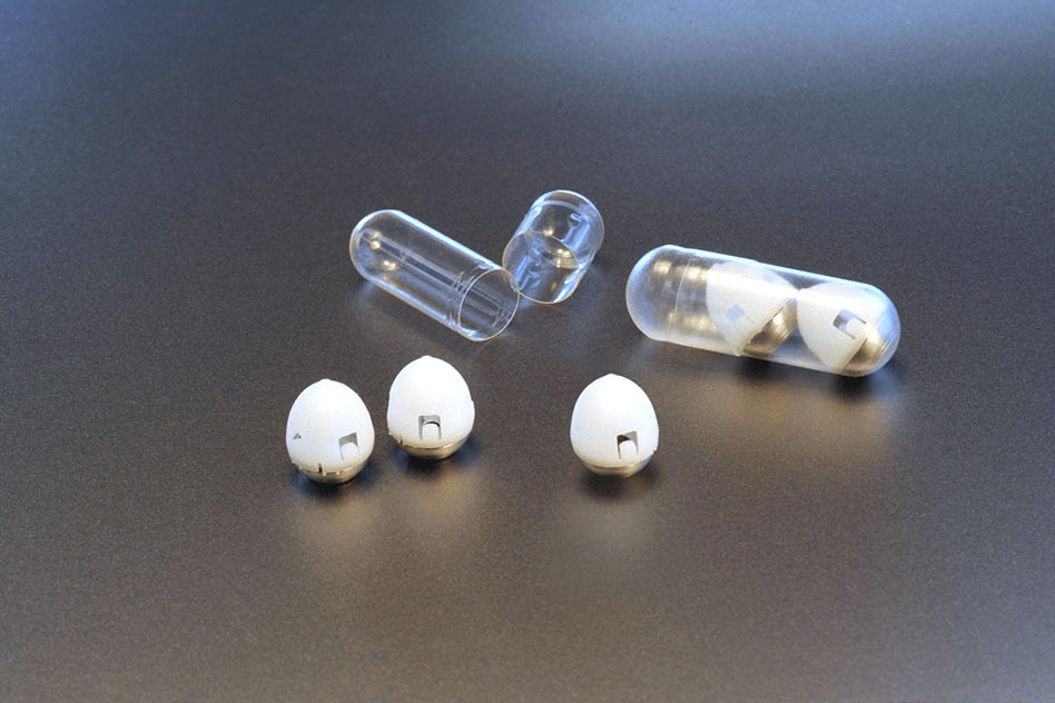So könnte die zukünftige Insulin-Therapie aussehen, zumindest für Typ-2-Diabetiker: kleine Mikroinjektions-Kapseln gefüllt mit Insulin. / Foto: MIT/Felice Frankel