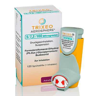 Trixeo Aerosphere enthält eine fixe Kombination aus Formoterol, Glycopyrronium und Budesonid. / Foto: Astra-Zeneca