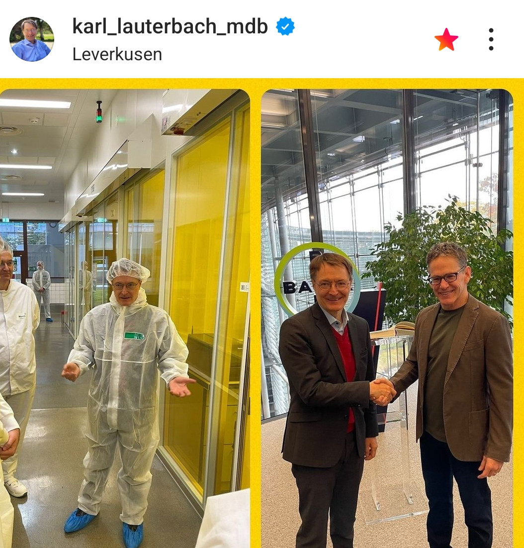 Bundesgesundheitsminister Karl Lauterbach (SPD) besuchte zunächst das Bayer-Werk in Leverkusen und äußerte sich später bei einer SPD-Veranstaltung zu Apothekenthemen. / © LinkedIn, Screenshot: PZ