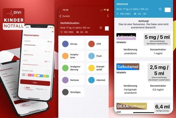 Bewusst einfach und übersichtlich gehalten ist die neue App »DIVI Kindernotfall«, die sich an medizinisches Fachpersonal richtet. / © DIVI