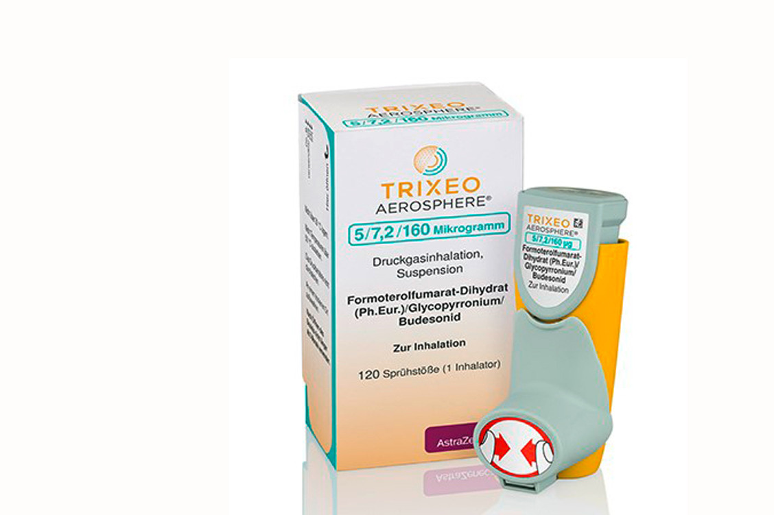 Trixeo Aerosphere enthält bislang Norfluran als Treibgas. Astra-Zeneca will demnächst auf ein umweltfreundliches Treibmittel umstellen. / © Astra-Zeneca